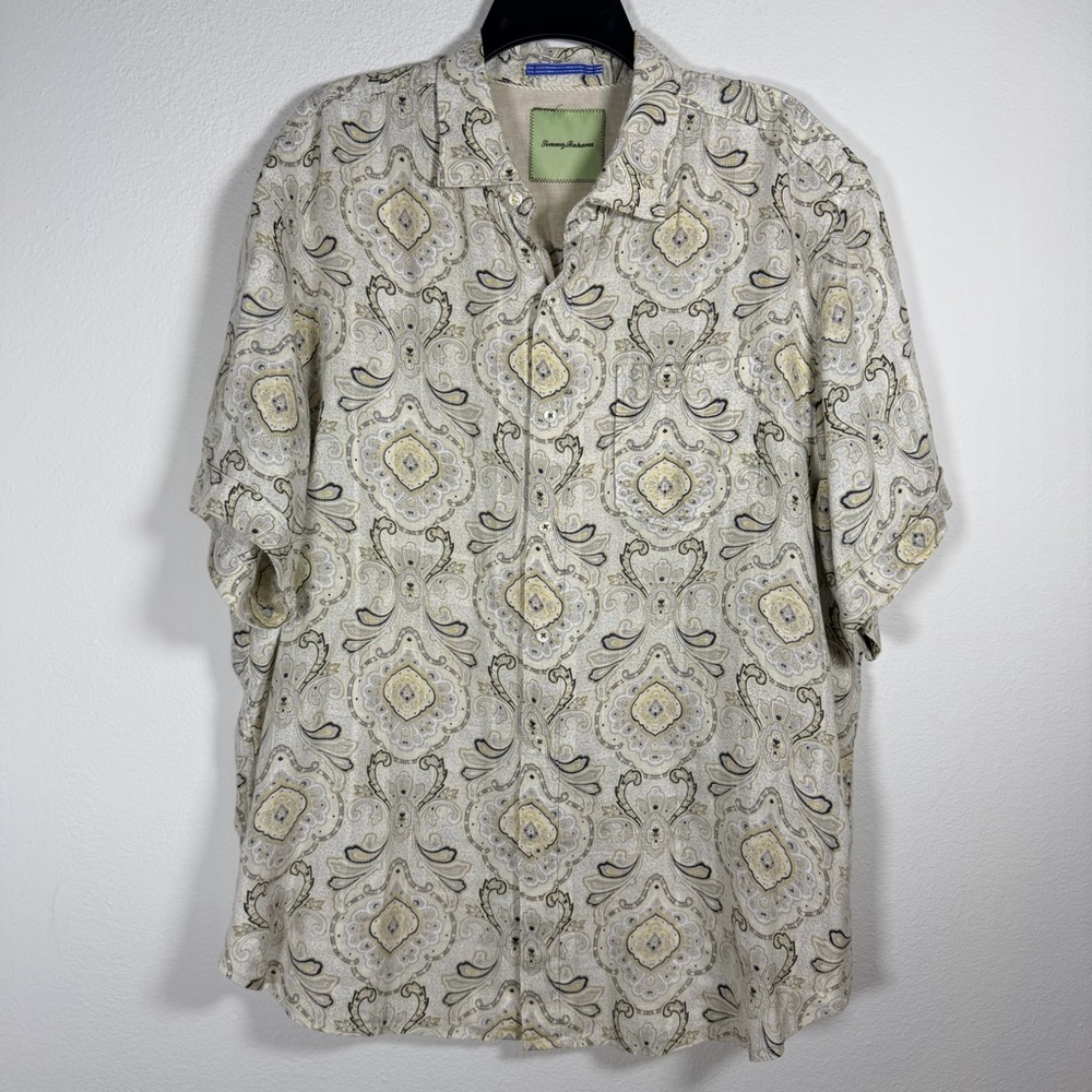 Tommy Bahama Men's XL Vacation 100% Linen Short Sleeve Camp Shirt Off White EUC
